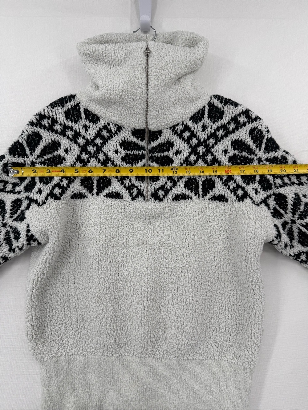 Anthropologie Pilcro Sherpa Pullover Sweater Women’s Small Black White Fair Isle - Picture 9 of 14